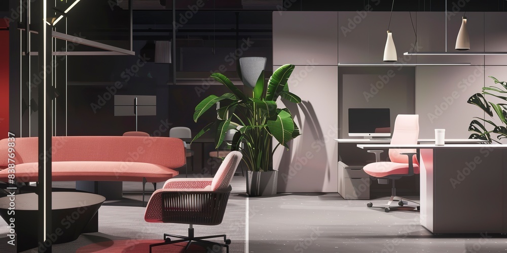 Dynamic project zone, modular furniture, adjustable lighting, modern feel. Dynamic project zone, modular furniture, adjustable lighting, modern feel.