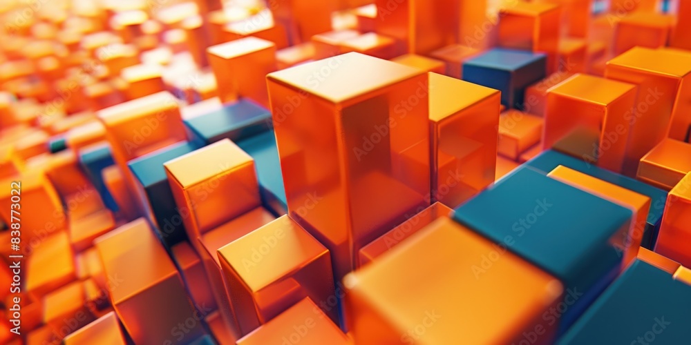 Orange and Blue Cubes in a Room Orange and Blue Cubes in a Room