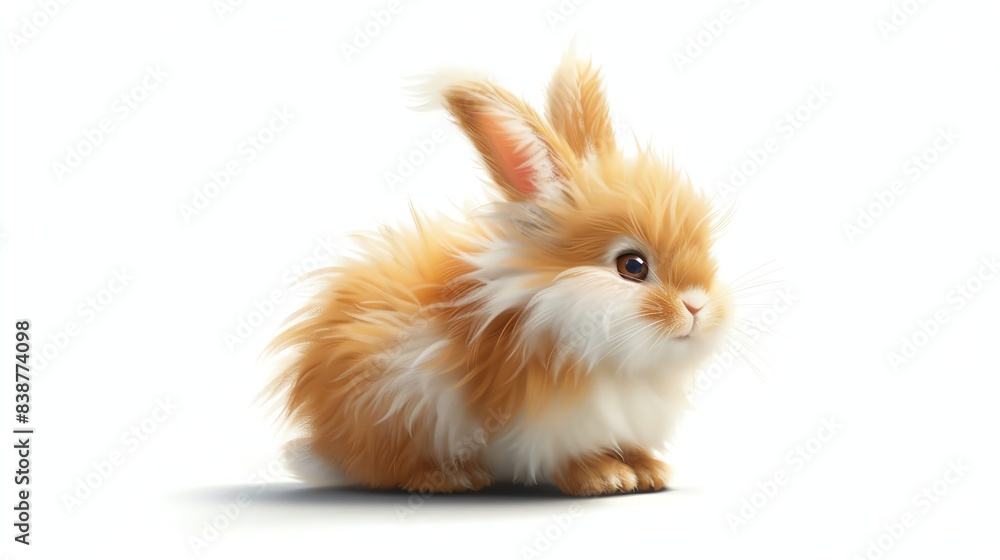 Cute and fluffy orange bunny rabbit sitting on a white background. The rabbit has perky ears and a curious expression on its face. Cute and fluffy orange bunny rabbit sitting on a white background. The rabbit has perky ears and a curious expression on its face.