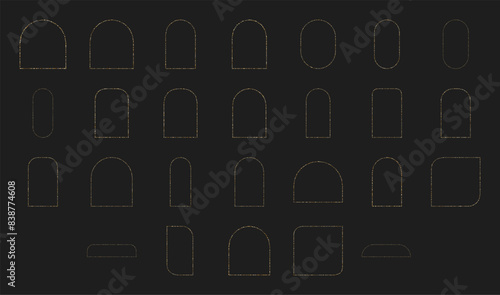 Modern abstract minimal dotted arc shape set, flat geometric amorphous arch frame design, doodle liquid irregular border form graphic, boho asymmetric element collection, cute organic silhouette art,
