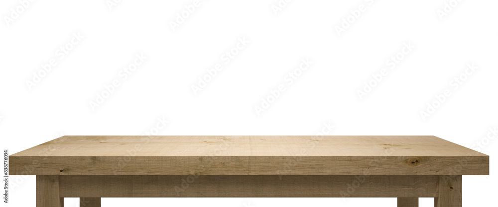Wooden table isolated on white. Product display transparent background. Wooden table isolated on white. Product display transparent background.