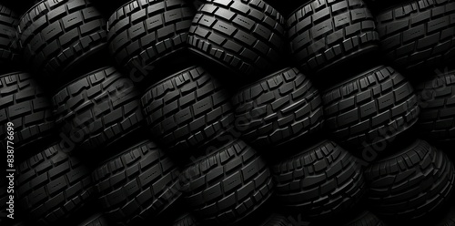 tire texture in black and white a row of tires arranged in a row from left to right, with a white stripe in the center photo