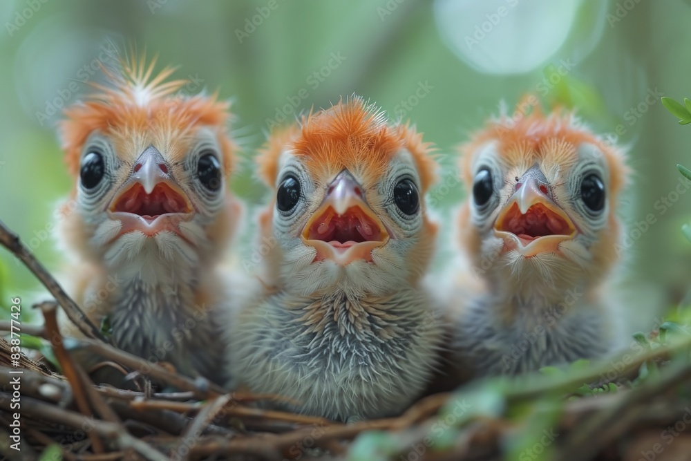 Nestled snugly within a plant, baby birds await the return of their parents, surrounded by the comfort of their natural habitat. Nestled snugly within a plant, baby birds await the return of their parents, surrounded by the comfort of their natural habitat.