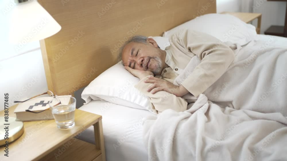 Senior man is sick and sleeping in bedroom. Senior man is sick and sleeping in bedroom.