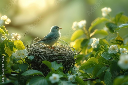 Nestled snugly within a plant, baby birds await the return of their parents, surrounded by the comfort of their natural habitat.