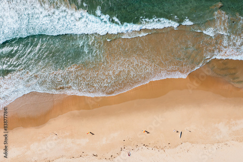 Aerial drone view of sandy beach and ocean, Sydney, Australia photo