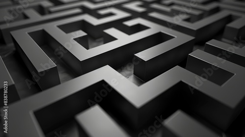 Abstract black labyrinth pattern representing complexity and challenge. Ideal for concept and background usage.