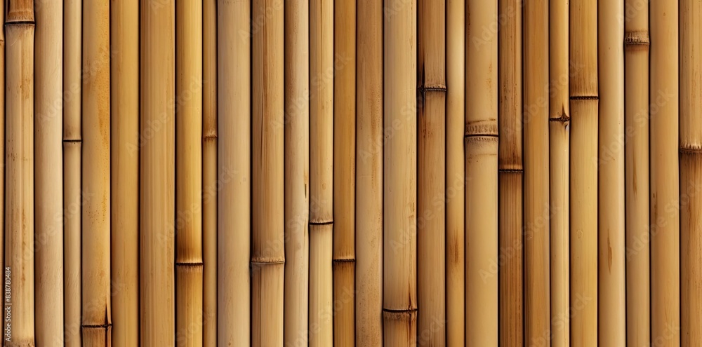Fototapeta premium texture bamboo wall in a building a row of bamboo poles arranged in a row, with a metal pole on the left and a wooden pole on the right
