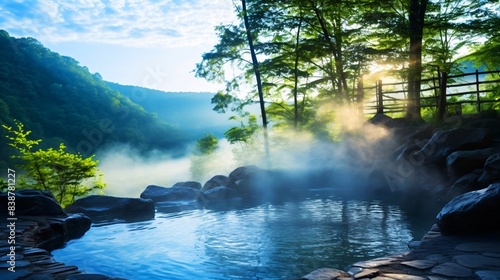 絶景の露天風呂、温泉・お風呂の風景