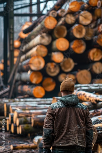 Wallpaper Mural Man standing by log pile Torontodigital.ca