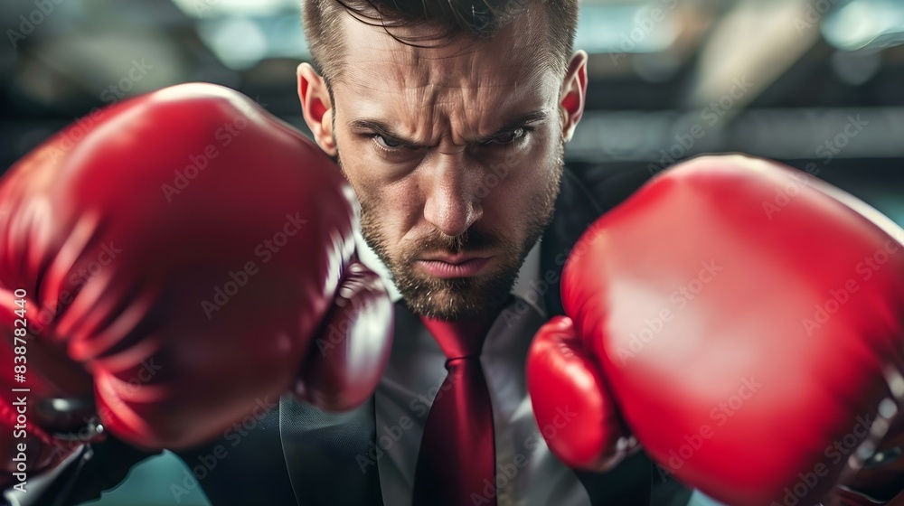 Businessman leadership fighting stock protection risk Businessman leadership fighting stock protection risk