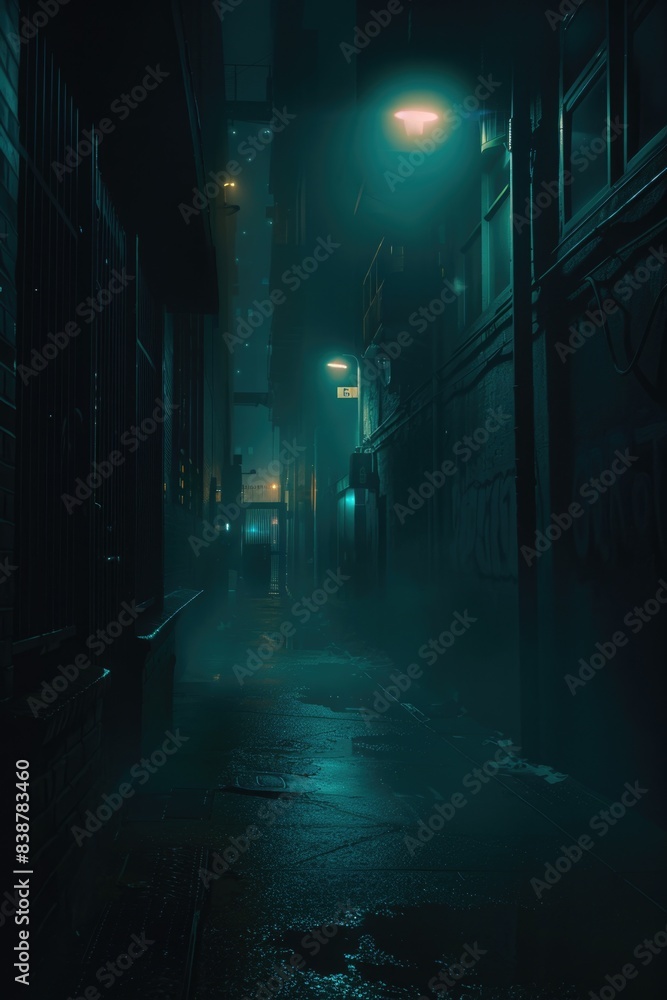 Fototapeta premium Person Walking Down City Street at Night