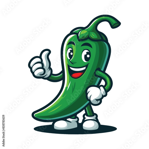 Green Chili mascot logo vector illustration on white background