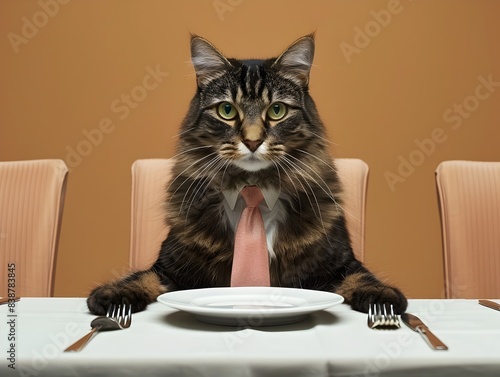 Sophisticated Feline Presiding Over Sleek Professional Gathering on Pristine Table
