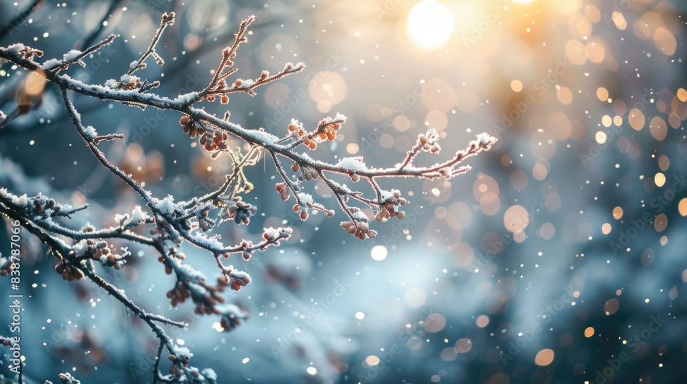 Tree branch covered by a layer of snow Tree branch covered by a layer of snow