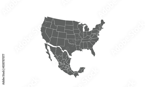 United States and Mexico map isolated on white background. for website layouts, reports, annual infographics, world, similar world map icons. travel around the world, map silhouette backdrop.