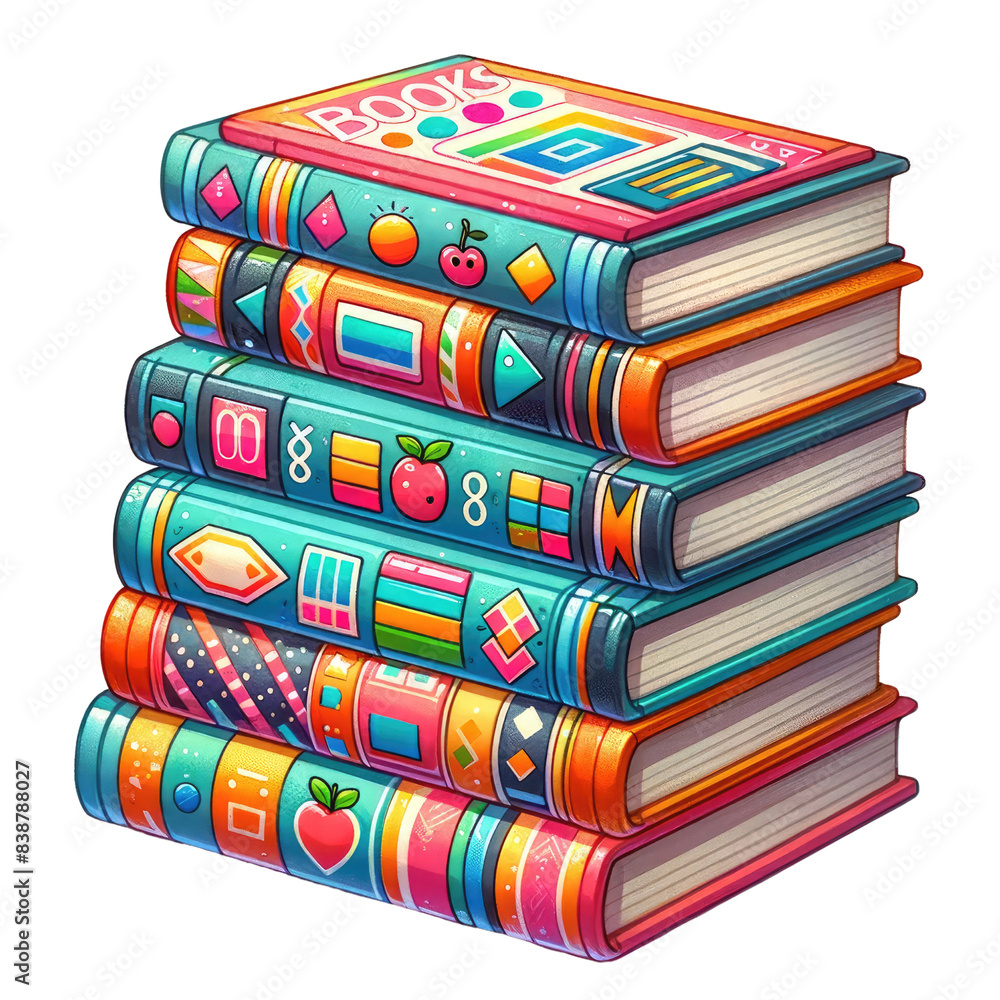 Book Stack Shapes Stack of colorful books with geometric shapes and fruit designs clipart ...