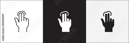 Finger touch screen gesture icon set. Two fingers touch click or tap gesture icons. Vector stock icon isolated on white. Graphic design for button template and illustration.