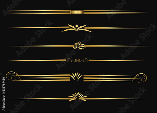 Decorative swirls dividers, old text delimiter, golden calligraphic swirl ornaments, vintage divider	