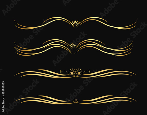 Decorative swirls dividers, old text delimiter, golden calligraphic swirl ornaments, vintage divider	