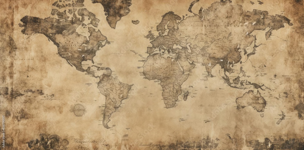 old map textured with a pen, a ruler, and a pencil on a wooden surface old map textured with a pen, a ruler, and a pencil on a wooden surface