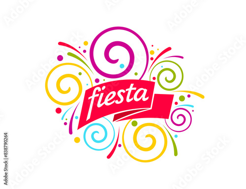 Fun carnival event symbol, fiesta holiday party icon with confetti and serpentine. Isolated vector colorful festive label with vibrant firework burst or explosion. Festival celebration, entertainment