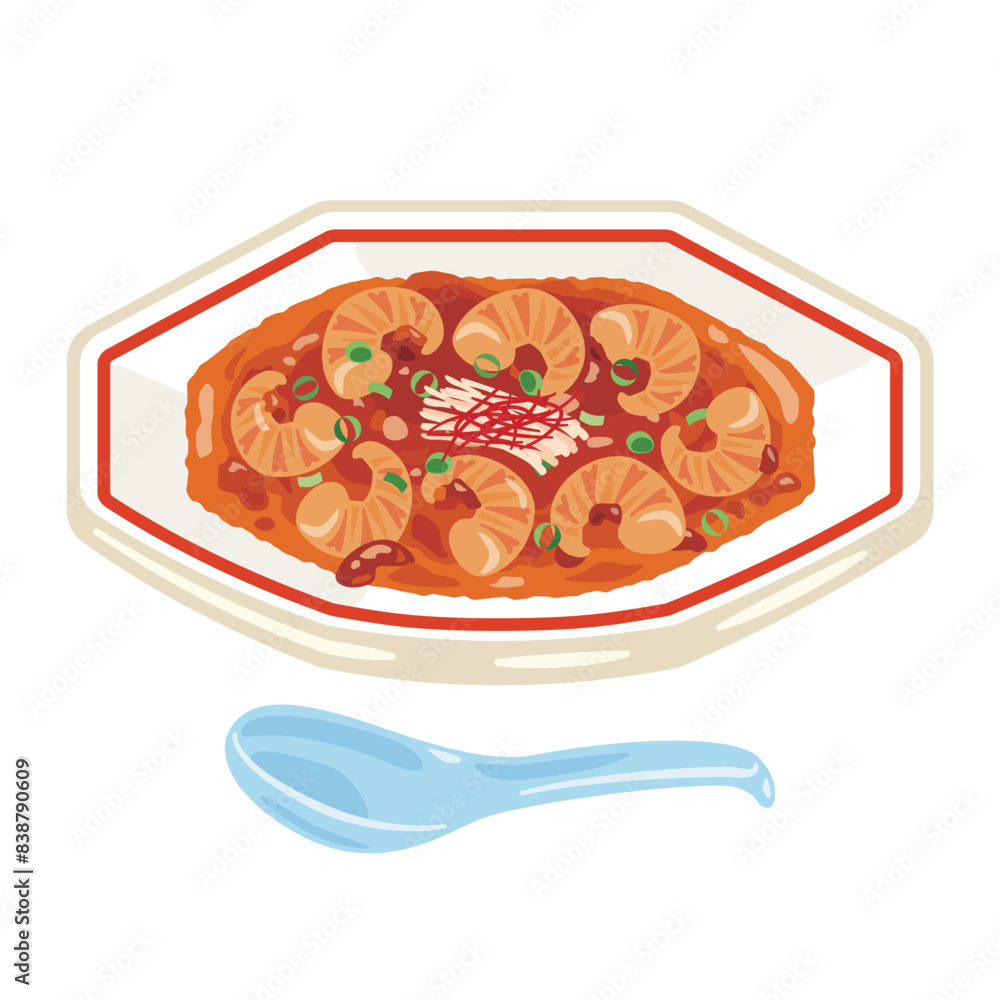 皿に盛られたエビチリ 皿に盛られたエビチリ
