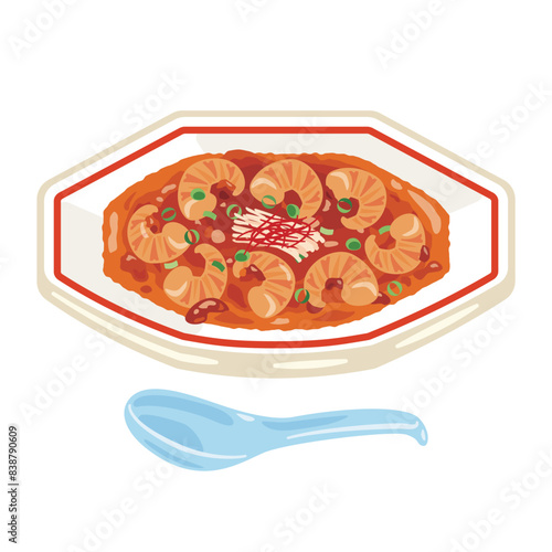 皿に盛られたエビチリ