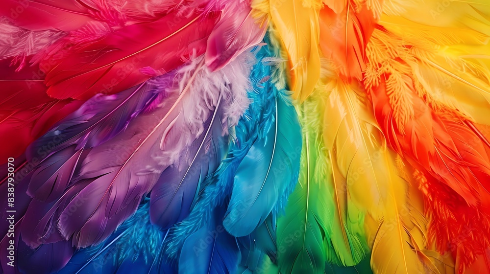 Luxurious rainbow feather wings with elegant accents Luxurious rainbow feather wings with elegant accents
