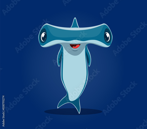 Sea animals in underwater font, letter T as shark hammerhead fish, vector cartoon funny character. Undersea font and sea animals alphabet or ocean ABC typeface with cute hammerhead shark in letter T