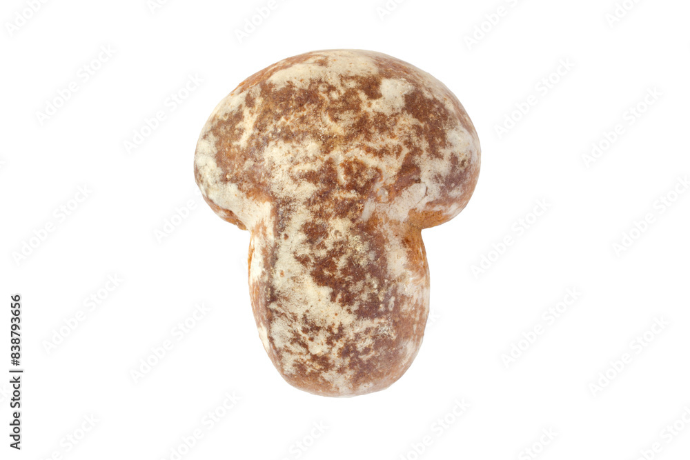 Fototapeta premium Gingerbread in the form of a mushroom isolated on a white background. Gingerbread close-up.