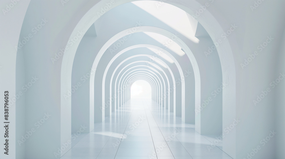 Modern Architectural Corridor with Arches on a White Background - 3D Render of a Futuristic Tunnel Concept Modern Architectural Corridor with Arches on a White Background - 3D Render of a Futuristic Tunnel Concept