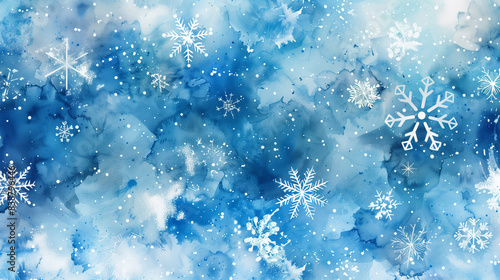Blue winter snowflakes watercolor background © Olivia