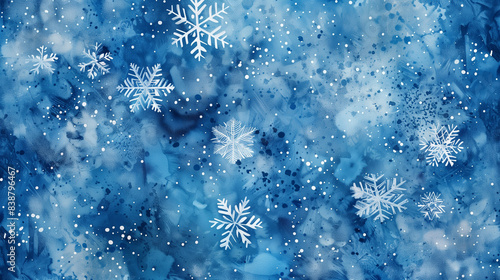 Blue winter snowflakes watercolor background © Olivia