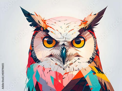 abstract minimal cubism  bright colorful abstract portrait composition of owl photo