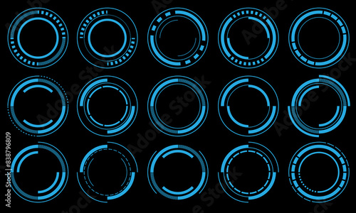 Set of sci fi blue circle user interface elements technology futuristic design modern creative on black background vector