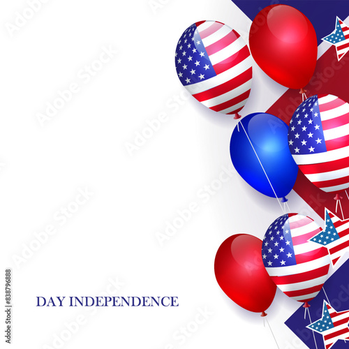 Isolated component with silhouette of balloons and stars with abstract American flag.
