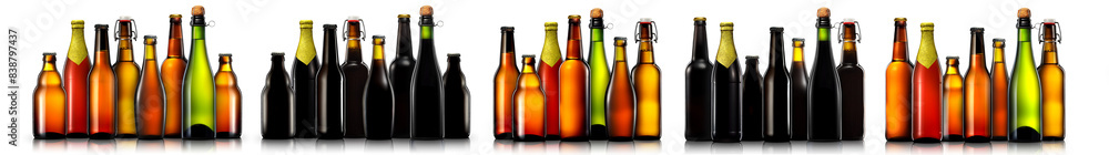 Set of beer, wine and champagne bottles isolated on white background Set of beer, wine and champagne bottles isolated on white background