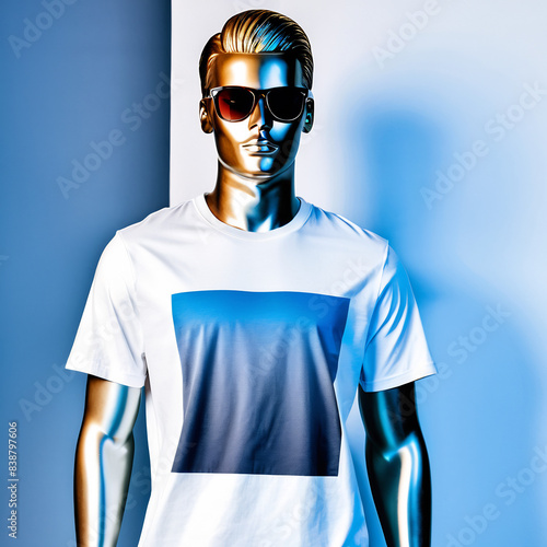Mannequin with sunglasses wearing a trendy t-shirt for mock-up designs