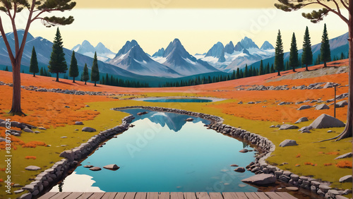 Landscape with mountains and lake