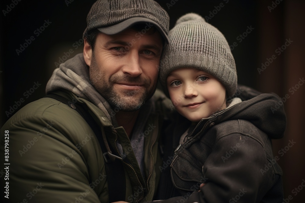 A man and a child are hugging each other A man and a child are hugging each other