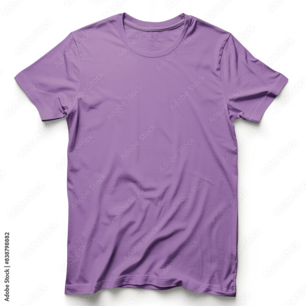 Violet t-shirt with a round neckline, solid color, white background Violet t-shirt with a round neckline, solid color, white background