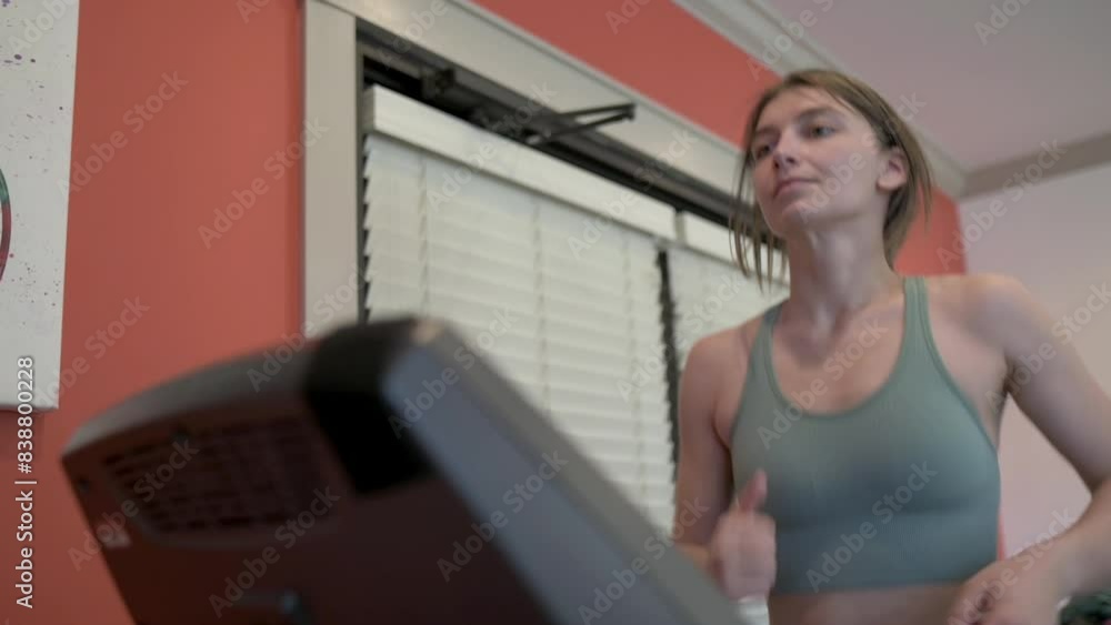 A woman in a sports bra running on a treadmill, focusing on her cardio workout and fitness routine in a gym setting A woman in a sports bra running on a treadmill, focusing on her cardio workout and fitness routine in a gym setting