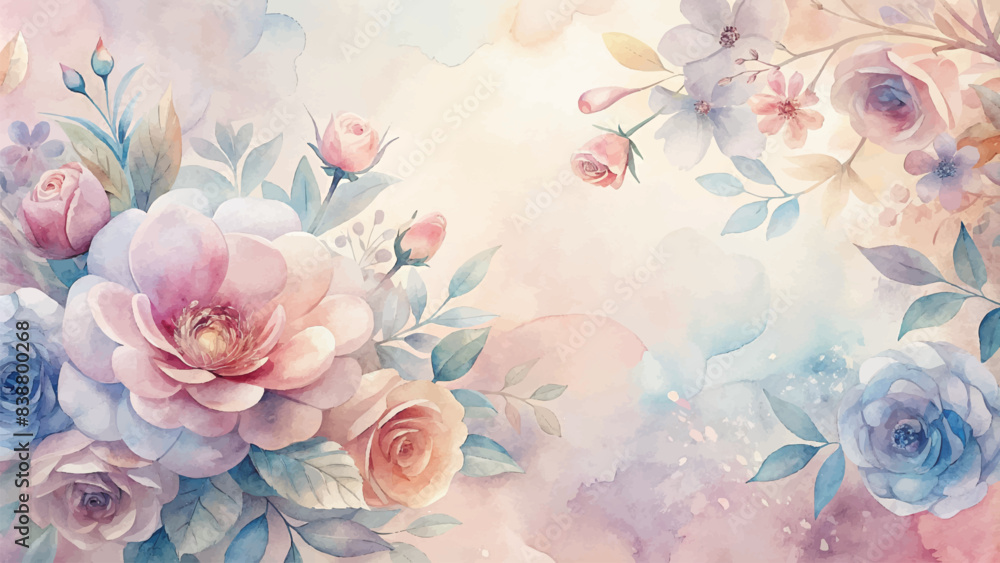 Watercolor background features elegant flowers Watercolor background features elegant flowers
