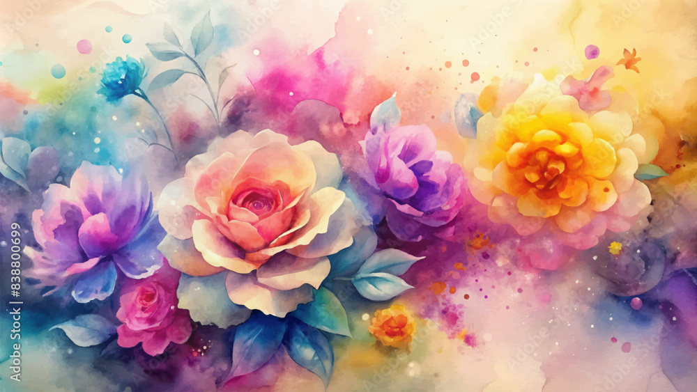 Watercolor background featuring vibrant splash flowers Watercolor background featuring vibrant splash flowers