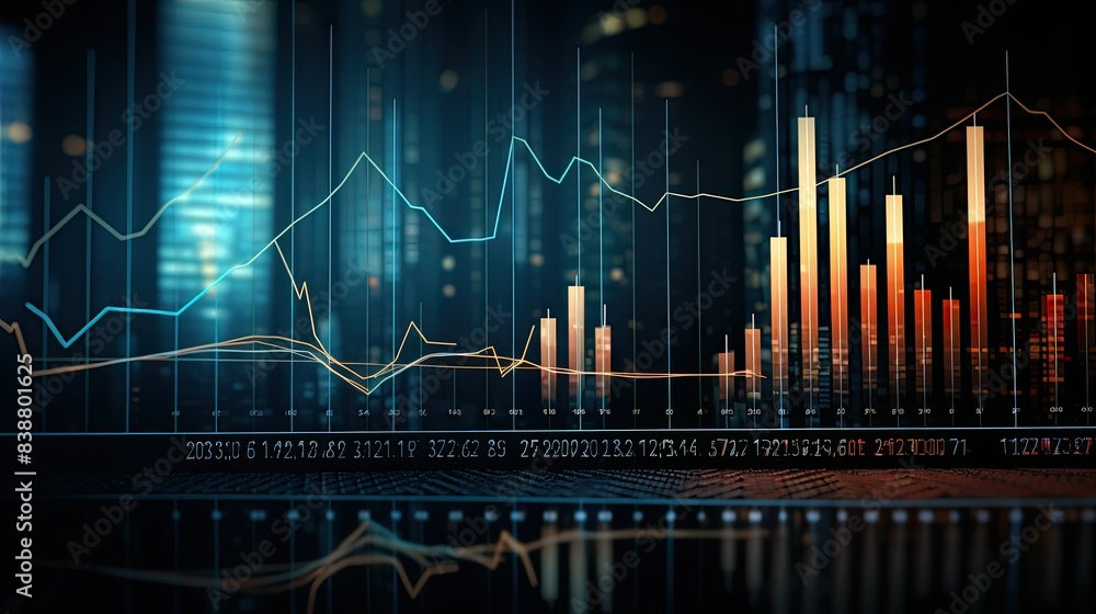 Digital features a glowing bar chart with data points and a trading chart background. Digital features a glowing bar chart with data points and a trading chart background.