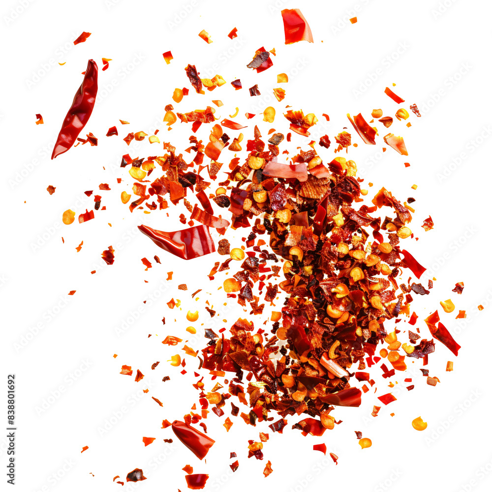 Floating Crushed red pepper flakes on transparent background Floating Crushed red pepper flakes on transparent background
