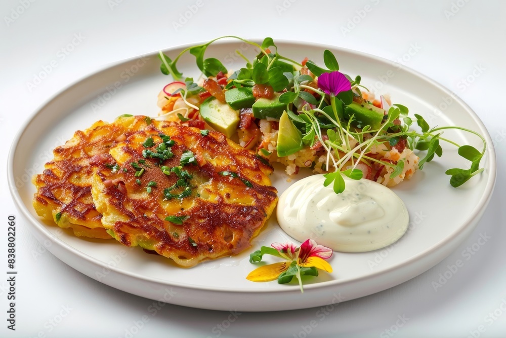 Avocado-Bacon Relish and Cheddar Fondue with Potato Pancakes Elegance Avocado-Bacon Relish and Cheddar Fondue with Potato Pancakes Elegance