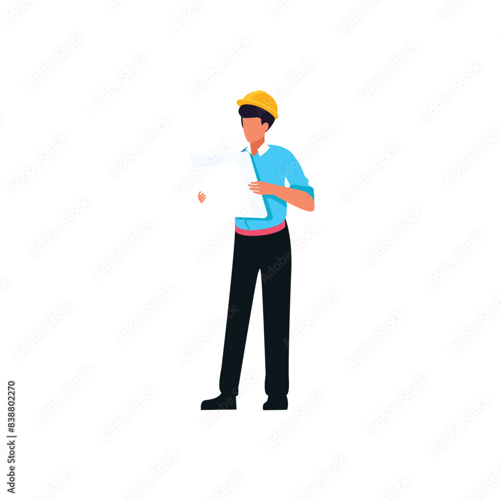 Engineer with construction project. Vector illustration for mobile and web graphics. Engineer with construction project. Vector illustration for mobile and web graphics.