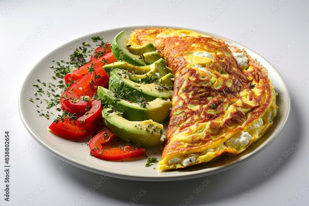 Goats Cheese and Avocado Omelet on Red Bell Peppers Bed Goats Cheese and Avocado Omelet on Red Bell Peppers Bed